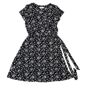 NWT Eliza J. Faux Wrap Dress Black White Floral Women's Size XXL Short Sleeve